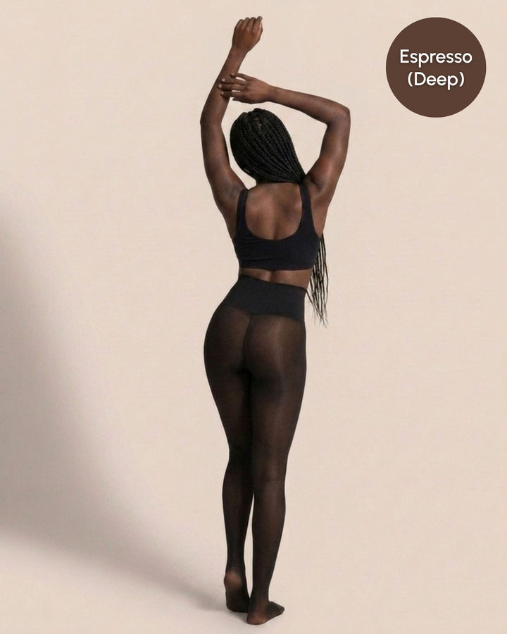 Sheer Illusion Fleece-Lined Tights in Espresso (Deep)